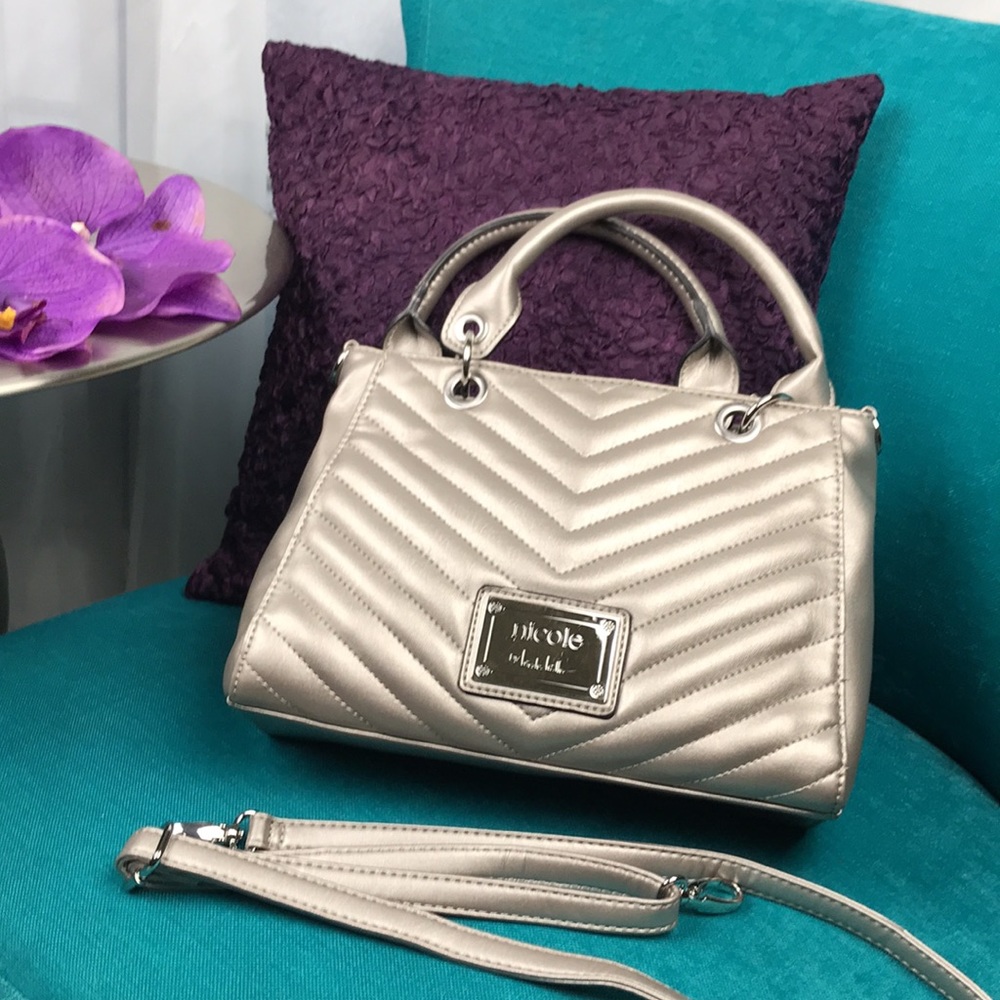 Nicole by Nicole Miller | Champagne Satin Sheen Convertible Faux Leather Handbag